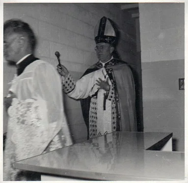 Bishop Waters blessing the inside of St. Ann School in 1956